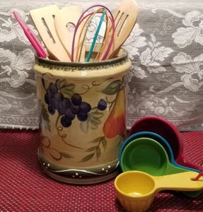  Casa Vera by ACK Utensil Holder, Wooden Utensils, Colorful Measuring Cups - Picture 1 of 9