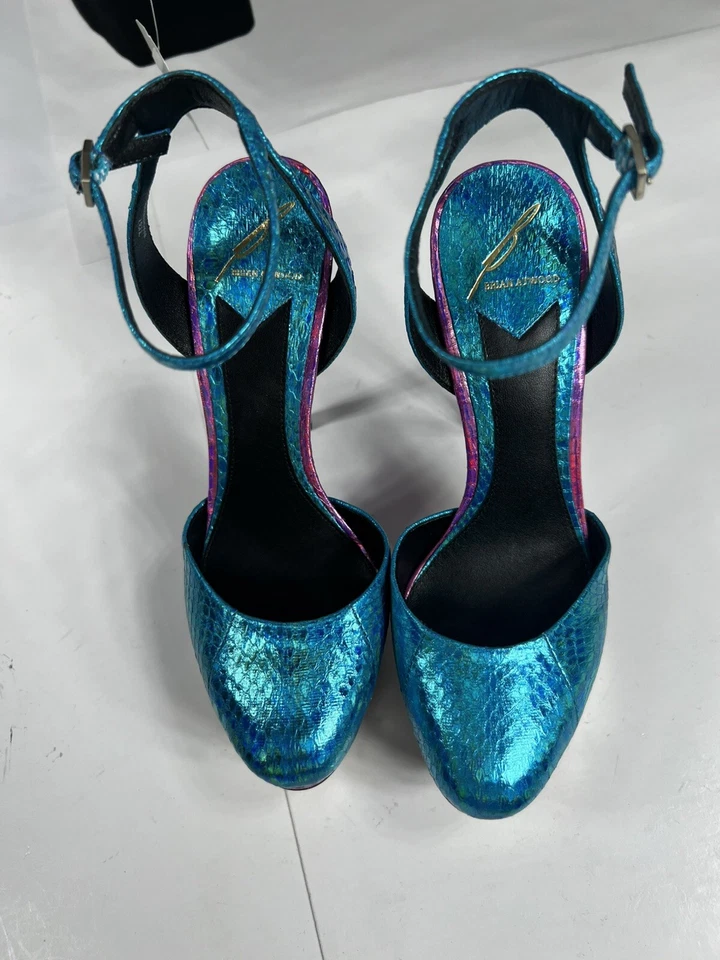 Brian Atwood Heels Fontenay Hologram Snakeskin Platform Pump 7 5” Shoes - Image 1 of 4