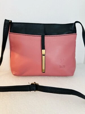 Vera Pelle Genuine Leather Made InItalian Pink&Black Mini Crossbody Bag - Image 1 of 4