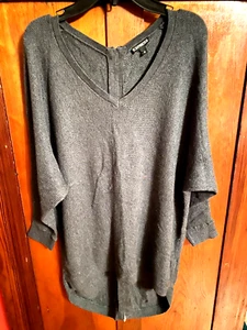 Damen Express Tunika Stil grauer V-Ausschnitt Pullover, Dolman 3/4-Ärmel Reißverschluss hinten Gr.M - Bild 1 von 12