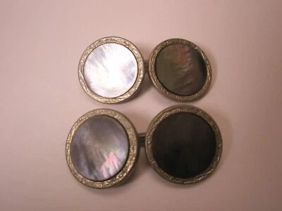 Gemelos eduardianos circulares madreperla diseño doble cara vintage d54 Foto 1 de 4