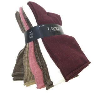 6 PR Ralph Lauren Ladies Trouser Socks Roll Top Textured Burg Ivory Rose Brown - Picture 1 of 1