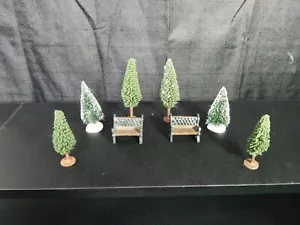 Department 56 Park Bench set & 6 Trees for lighted Christmas Village Accessories - Imagen 1 de 5