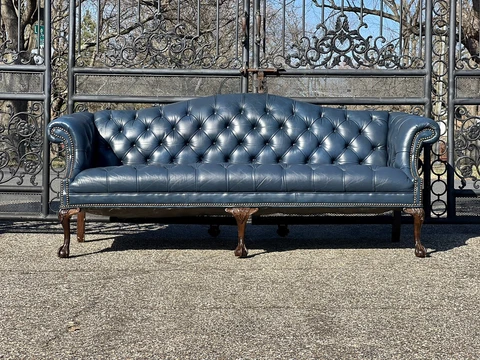 Vintage Blue Leather Chesterfield Sofa Cover