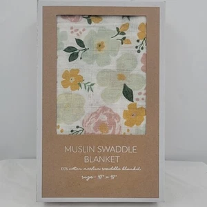 MUD PIE Muslin Swaddle Blanket Baby Girl Pink Floral 47' X 47" - Picture 1 of 2