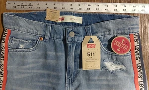 Levi's 511 Slim Jeans Boys 18 Dark Wash Blue Denim Patriotic Stripes Regular NWT - Picture 1 of 7