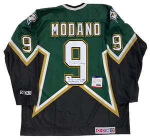 MIKE MODANO SIGNED CCM DALLAS STARS INSCRIBED STATS JERSEY PSA/DNA COA XL - Picture 1 of 6