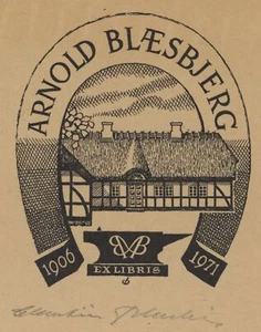 Christian Blaesbjerg Ex Libris Arnold Blaesbjerg Holzstich signiert - Imagen 1 de 3