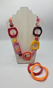 Jewelry Mix Lot Retro Acrylic Chunky Necklace Bangle Bracelets Mod EUC - Picture 1 of 4