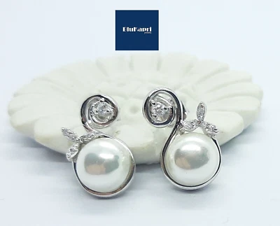 Orecchini Donna  Argento 925 con Perla 8 mm e zirconi - Immagine 1 di 4