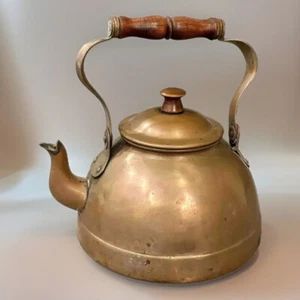Copper Tea Kettle Wood Grip Handle Vintage Teapot by ODI Portugal - Picture 1 of 9