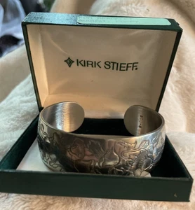KIRK STIEFF Pewter Cuff Bracelet 2-1/2" Across Floral Design New! - Picture 1 of 1