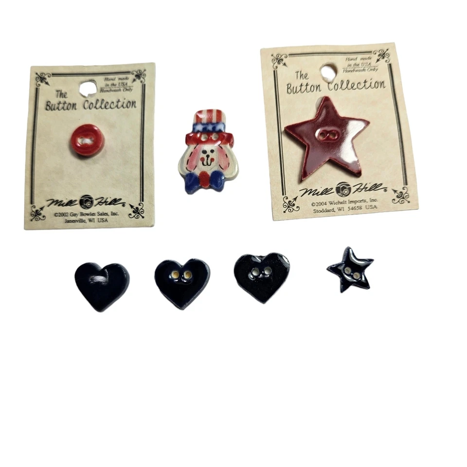 Mill Hill Americana Patriotic Ceramic Buttons Lot of 7 Variety Stitching New - Image 1 of 4