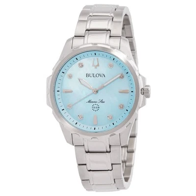 Bulova Marine Star Quartz Blue Dial Ladies Watch 96P248 - Image 1 of 3