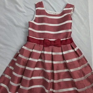 Jona Michelle Girls Dress 8 Holiday Christmas Red White Striped Ribbon Lined - Picture 1 of 5