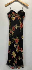 Vtg Patra Floral Silk Blend Midi Dress Sz 6 Whimsigoth Black Fairy Dark Romance - Picture 1 of 8