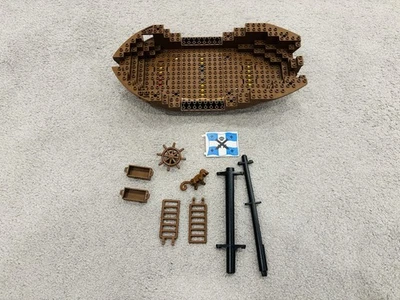 Vintage 80s-90s Pirate Lego Ship Parts Lot w/ Hull Masts Flag Unique Pieces - Image 1 of 4