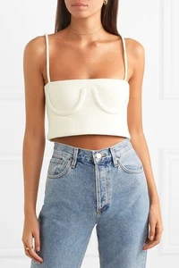 Camiseta sin mangas ORSEUND IRII blanca de punto acanalado cuello cuadrado tubo recortado, talla S - Imagen 1 de 14