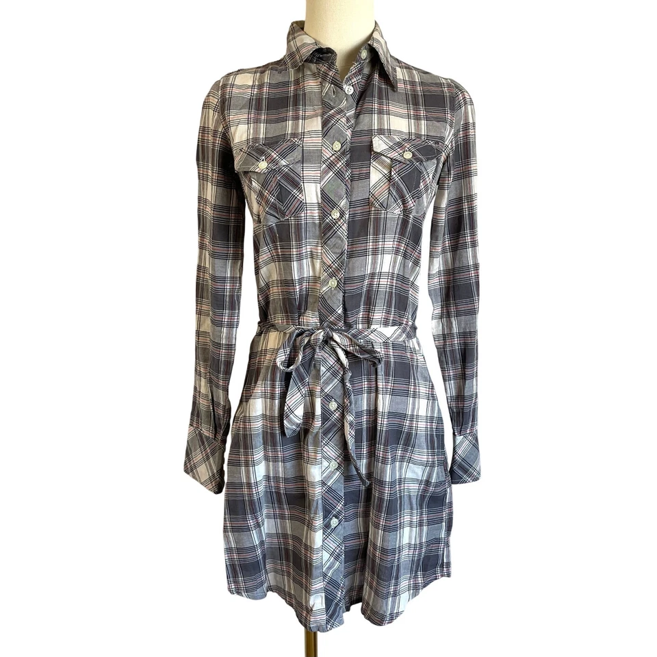 Vintage Delia’s Gray White Plaid Western Cowboy Prairie Shirt Dress Cotton S - Image 1 of 4