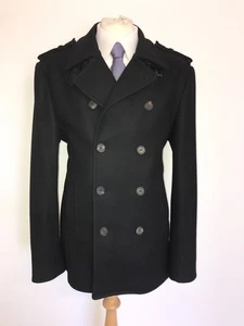 TED BAKER - Mens BLACK WOOL PEA COAT - LARGE - 42 Reg - STUNNING - Picture 1 of 11