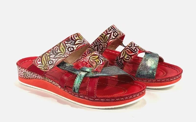 New  L'Artiste Spring Step Womens Caiman Leather Wedge Slide Sandals Red 40M 9M - Image 1 of 4
