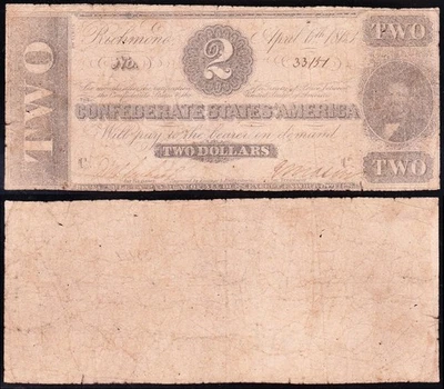 ¡Billete CSA confederado T-61 1863! ¡ENVÍO GRATUITO! 33151 Foto 1 de 3