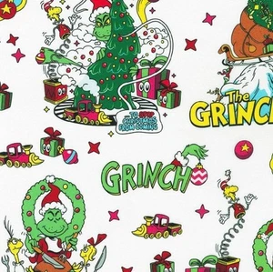 How The Grinch Stole Christmas Fabric 100%Cotton 1 yd*BTY!White/Multi•Fast Ship - Picture 1 of 2