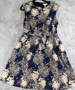 1901 blaues geblümtes Kleid marineblau Damengröße 12 ärmellos komplett gefüttert Schleife & Taschen - Bild 1 von 17