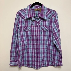 WRANGLER Women’s XL Western Pearl Snap Shirt Plaid Flap Pockets Long Sleeve EUC - Picture 1 of 10