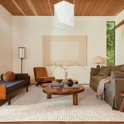 Alfombra de lana a cuadros Melrose - 4 alfombras redondas de granja crema para vivir R... Foto 1 de 4