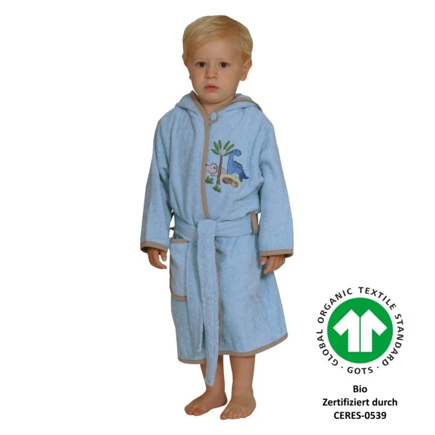 Accappatoio Wörner South Spugna Dino blu per bambini con cappuccio biologico taglia 74-116 - Immagine 1 di 1
