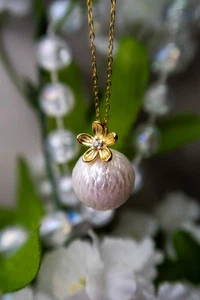 Hand-Carved Edison Pearl Flower Pendant Necklace - Sterling Silver - Picture 1 of 6