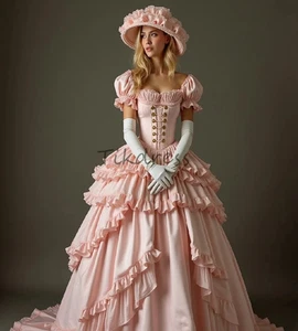 Vestidos de noche victorianos de graduación de la década de 1880 rosa duquesa steampunk renacentista - Imagen 1 de 4