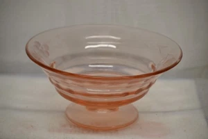 DE COLECCIÓN TAZÓN PARA SERVIR VIDRIO DEPRESIÓN ROSA SOBRE PEDESTAL DISEÑO GRABADO SATINADO - Imagen 1 de 4