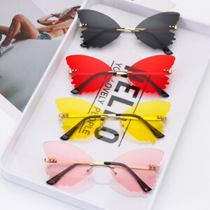 Party Eyewear Metal Frame Sun Glasses Rimless Butterfly Sunglasses for Women