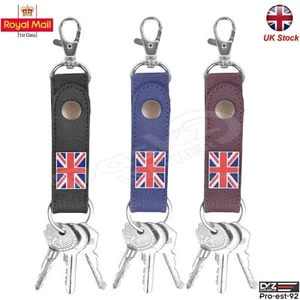 Genuine Leather Key Ring 100% Pure Leather, Union Jack Flag #Art 6 - Picture 1 of 8