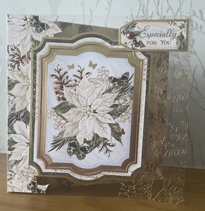 Biglietto Tema Poinsettia Bianco 7"x7" Fatto a Mano Compleanno Natale Pensione - Foto 1 di 5