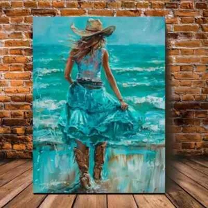 Chic Beach Cowgirl Wall Art  Canvas Unframed/Framed - Picture 1 of 7