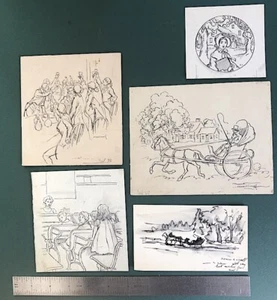 Anfang 1900 EDWARD CASWELL N.Y. 5 Illustrationen von Menschen in Aktion - Bild 1 von 2