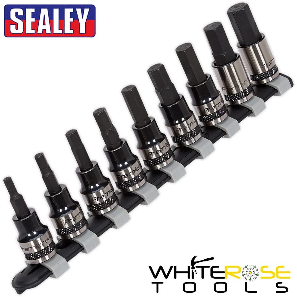 Sealey Hex Allen Key Socket Bit Set 3/8" Drive 9pc Metric 4-12mm Premier Black - Image 1 of 1