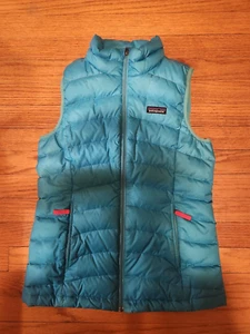 Patagonia Girls Down Puffer Vest Blue Full Zip Sweater Size LARGE (12) - Picture 1 of 5