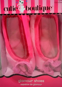 GIRLS 'GLAMOUR SHOES' BRAND NEW IN BOX WITH PINK TRIM RIBBON AND TULE FLOWERS - Picture 1 of 1