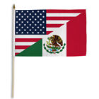USA/Mexico Flags 12x18in Stick Flag US & Mexico Combo Flag WOODEN STAFF