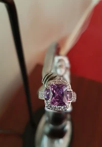 STERLING SILVER PURPLE AMETHYST AND WHITE TOPAZ RING. M-O-S.UK - Picture 1 of 6