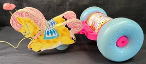 Vintage 1962 Fisher Price Banbury Cross Pull Horse Toy Pink & Blue Chimes - Picture 1 of 24