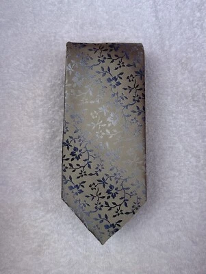 Perry Ellis Portafolio Hombres Prendas para el Cuello Corbata de Seda Marrón Azul Floral 3.5” pulgadas Foto 1 de 4