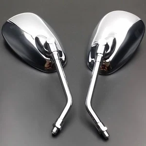 10mm Chrome Long Oval Side Mirror Motorcycle Street Bike Cruiser Chopper Custom - Picture 1 of 6