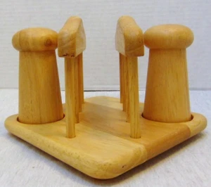 Vintage Wood Napkin Holder and Salt & Pepper Shakers Set Thailand - Picture 1 of 6