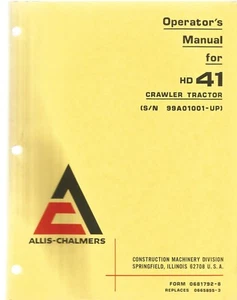 Allis-Chalmers Model HD41 Crawler Tractor Operator's Manual - Picture 1 of 1