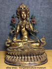 18 " Old Tibet Buddhism Bronze Gilt Painting Green Tara Buddha Lotus Statue